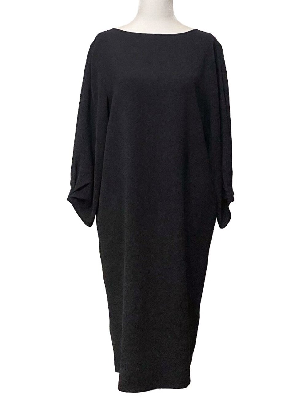 LAFAYETTE 148 New York Bateau Neck Puff Sleeve Midi Dress Black Size S Finese